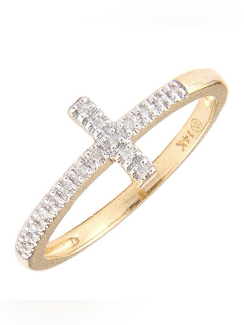 14K Real Solid Yellow Gold Cross Natural Diamond Ring 0.05ctw Size 6.5